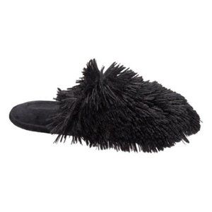 NWT Nine West Black Fluffy Pile Closed Toe Scuff Slippers (XL/11-12)